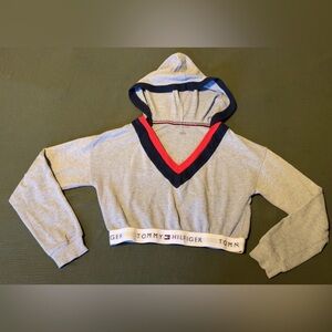 Tommy Hilfiger Light Gray Hoodie with Red and Blue Trim